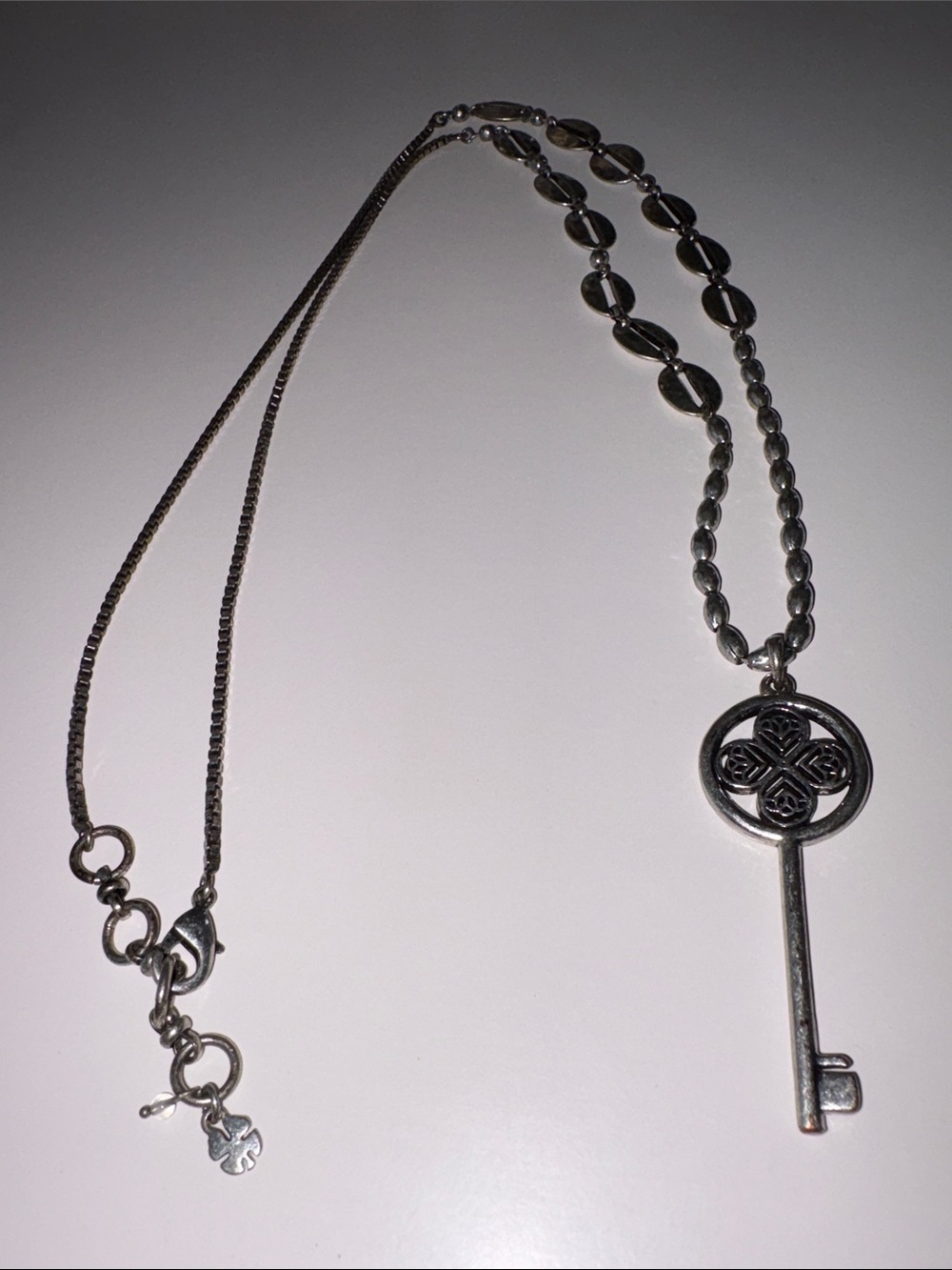 Lucky Silver Key Pendant Necklace, Silver Chain, Great Condition